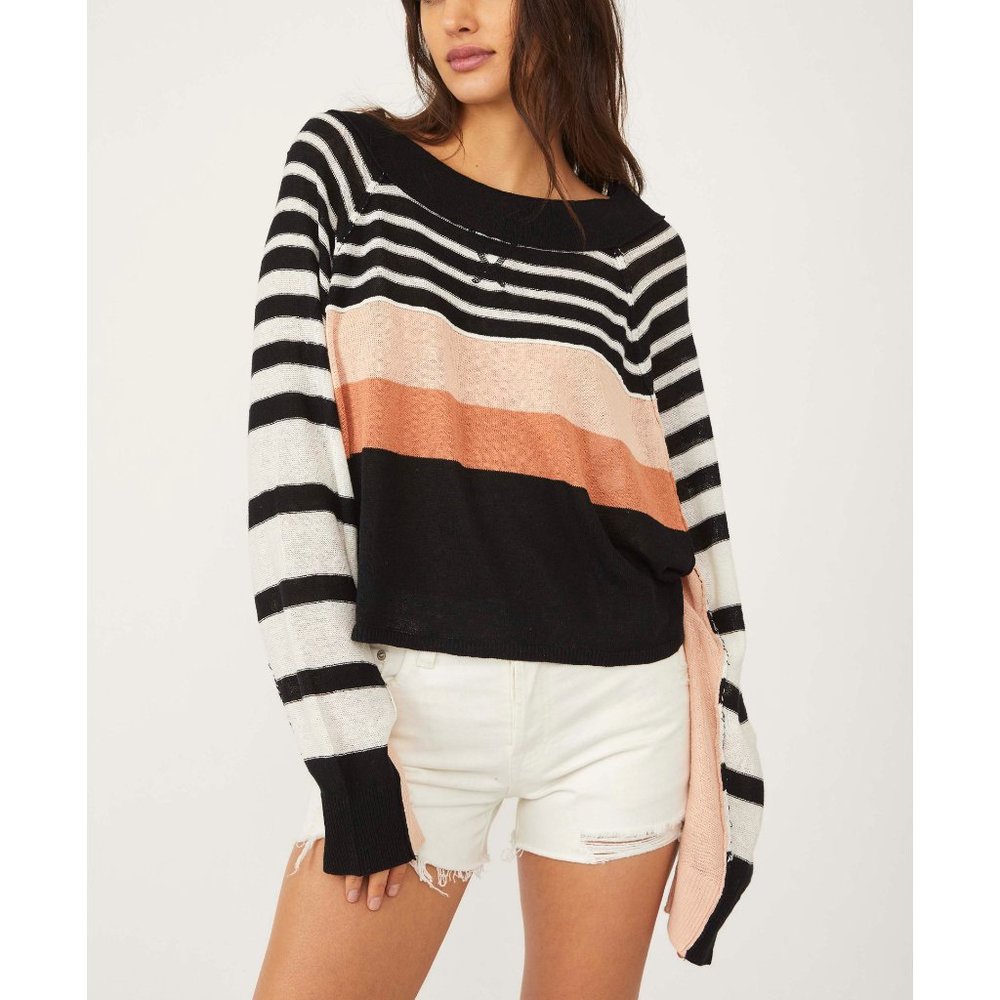 NWT Free People Block Party Pullover / Black Pearl